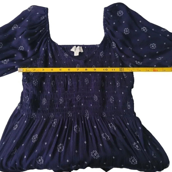 Women’s True Craft Off the Shoulder Midi Dress Blue Geometry Size M Boho Y2K - Picture 8 of 15